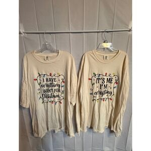 Plus Size Couple Graphic T Shirts Long Sleeve Mens‎ 3XL & Women XL Cream Light